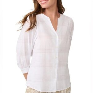 J. McLaughlin Estella White Puff Sleeve Button Down Cotton Blouse M